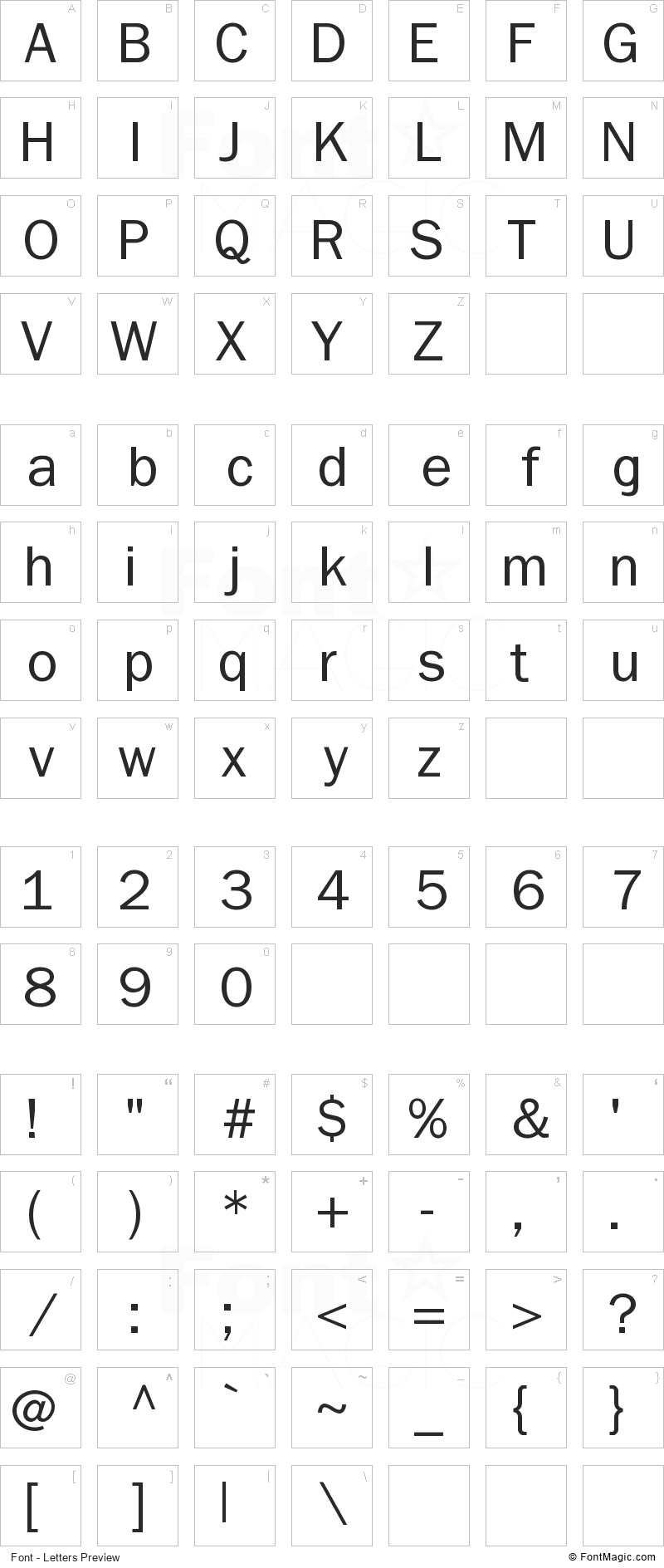 Non Serif Font - All Latters Preview Chart